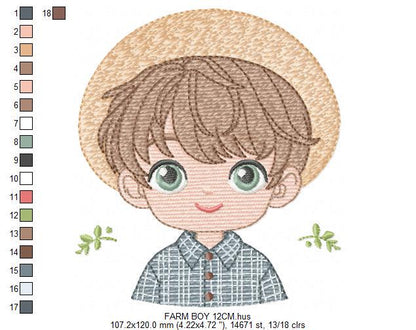 Baby Boy Farmer embroidery design - Cowboy machine embroidery pattern - Wrangler Ranch Horse Farm file - Instant download pes jef dst hus