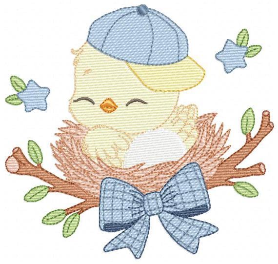 Bird embroidery designs - Baby boy bird with cap machine embroidery pattern - Spring Garden Nature - Instant download jef pes dst hus vp3