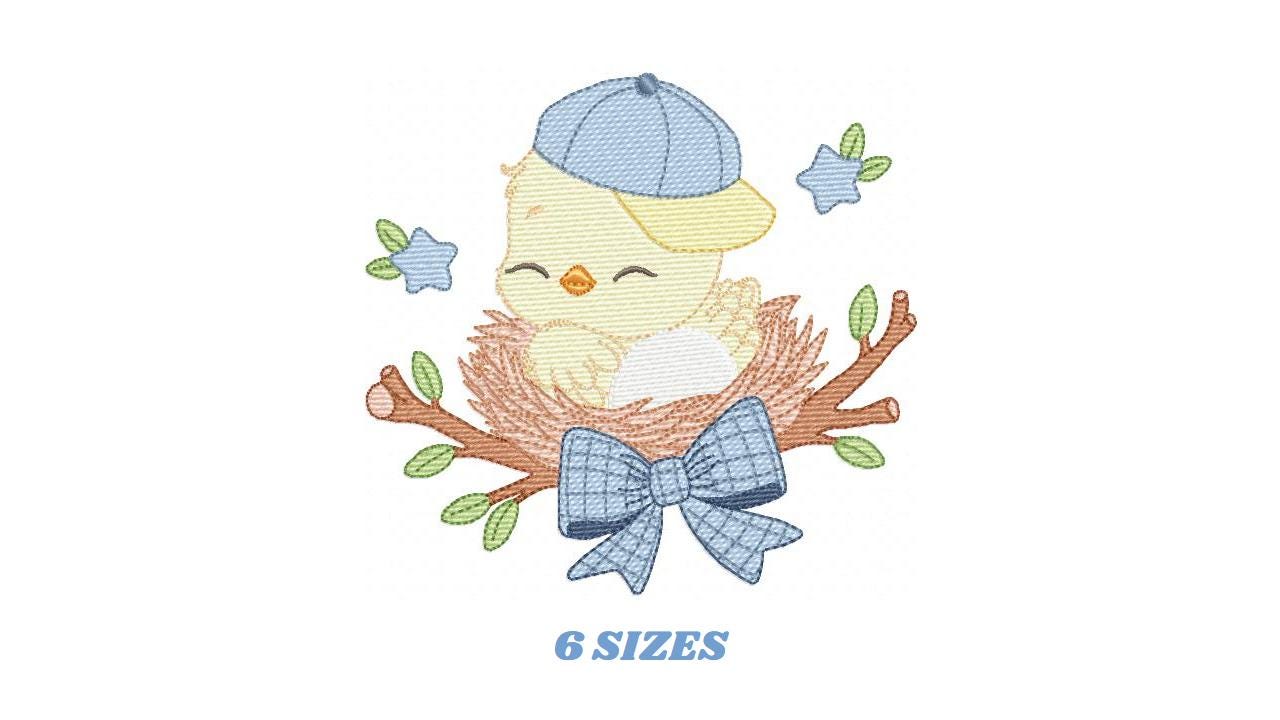 Bird embroidery designs - Baby boy bird with cap machine embroidery pattern - Spring Garden Nature - Instant download jef pes dst hus vp3