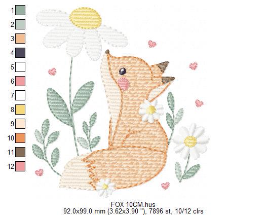 Fox with flowers embroidery designs - Woodland animal machine embroidery pattern - Baby girl and boy file - Instant download pes jef dst hus