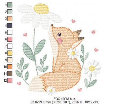 Fox with flowers embroidery designs - Woodland animal machine embroidery pattern - Baby girl and boy file - Instant download pes jef dst hus