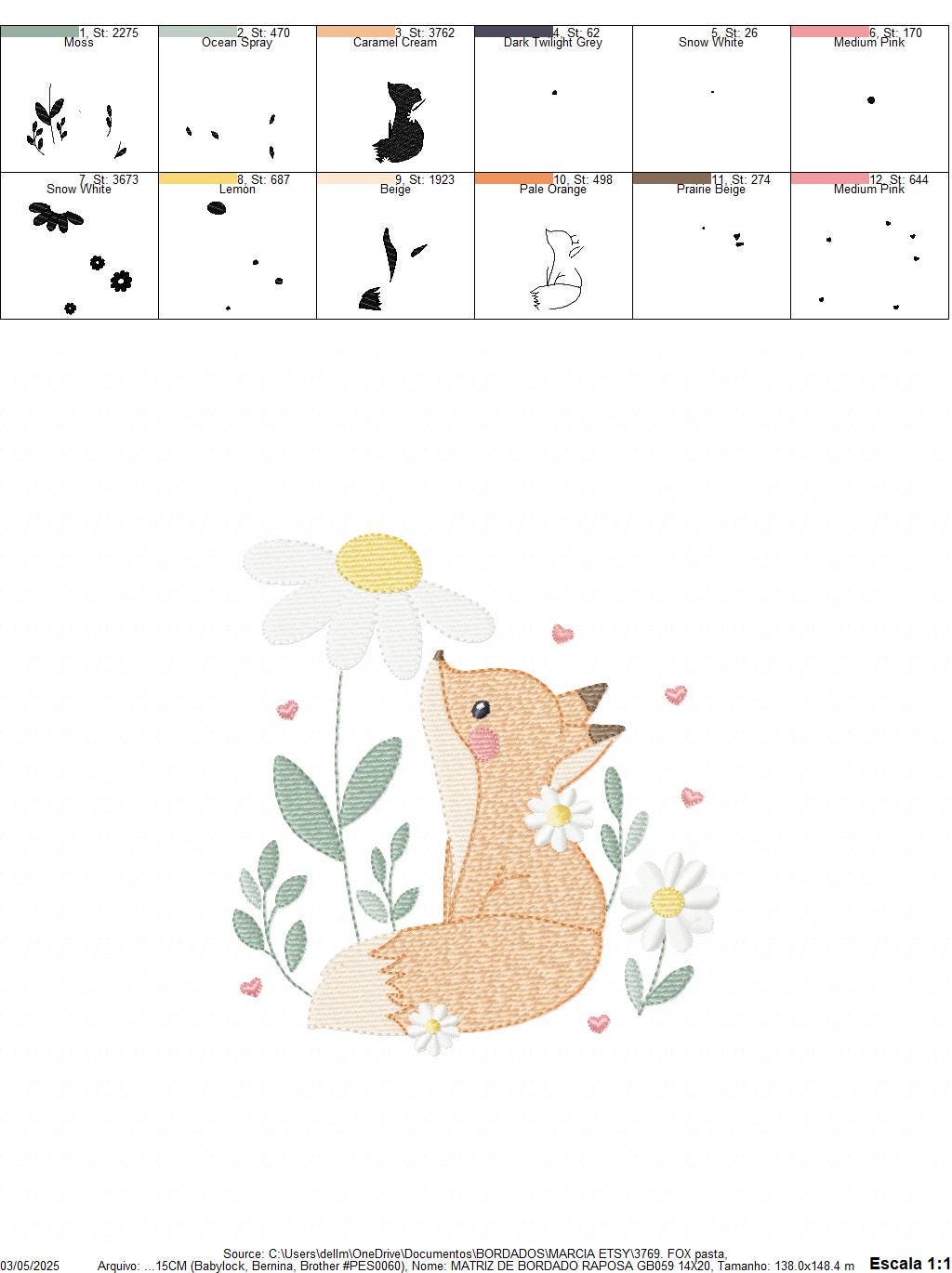 Fox with flowers embroidery designs - Woodland animal machine embroidery pattern - Baby girl and boy file - Instant download pes jef dst hus