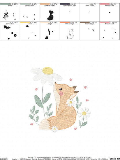 Fox with flowers embroidery designs - Woodland animal machine embroidery pattern - Baby girl and boy file - Instant download pes jef dst hus
