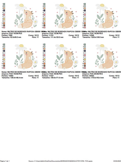 Fox with flowers embroidery designs - Woodland animal machine embroidery pattern - Baby girl and boy file - Instant download pes jef dst hus