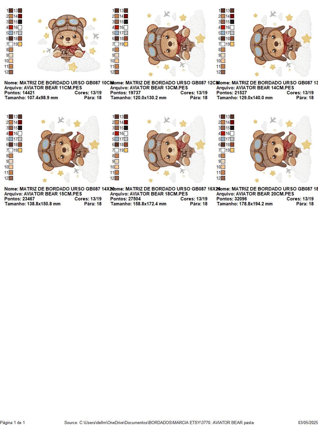 Pilot Bear embroidery designs - Plane with clouds and stars machine embroidery pattern - Aviator Teddy Bear baby boy file - instant download