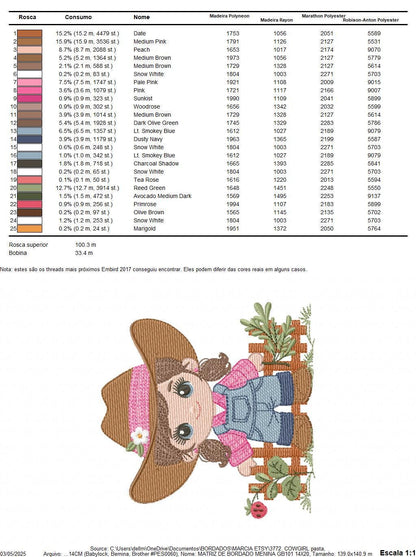Cowgirl embroidery designs - Cowboy with hat machine embroidery pattern - Baby Girl Farmer file - Instant digital download pes jef dst hus