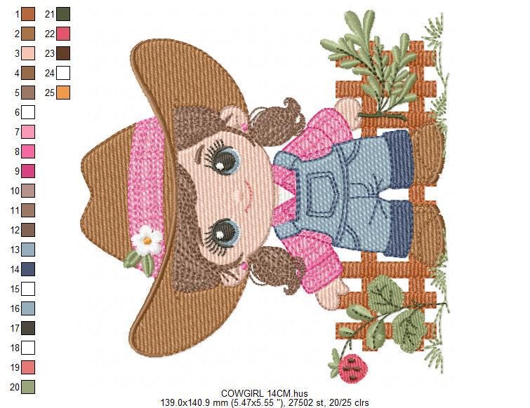 Cowgirl embroidery designs - Cowboy with hat machine embroidery pattern - Baby Girl Farmer file - Instant digital download pes jef dst hus