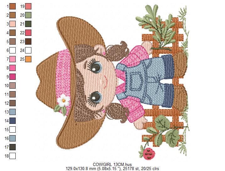 Cowgirl embroidery designs - Cowboy with hat machine embroidery pattern - Baby Girl Farmer file - Instant digital download pes jef dst hus
