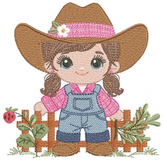Cowgirl embroidery designs - Cowboy with hat machine embroidery pattern - Baby Girl Farmer file - Instant digital download pes jef dst hus