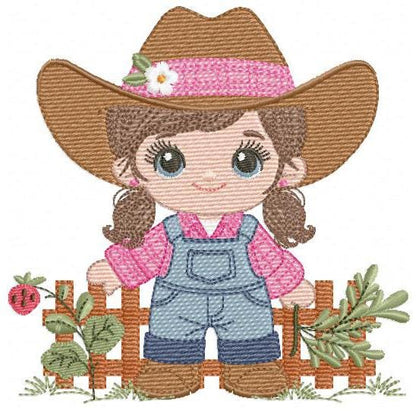Cowgirl embroidery designs - Cowboy with hat machine embroidery pattern - Baby Girl Farmer file - Instant digital download pes jef dst hus
