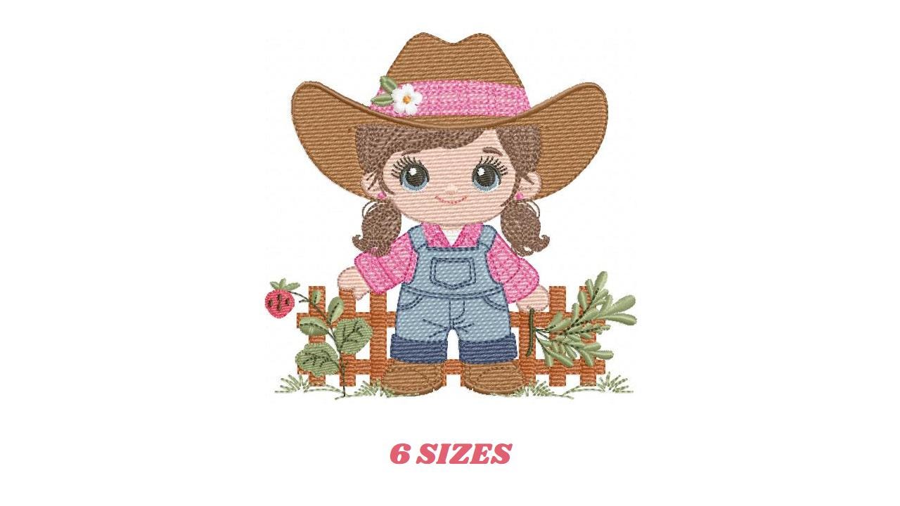 Cowgirl embroidery designs - Cowboy with hat machine embroidery pattern - Baby Girl Farmer file - Instant digital download pes jef dst hus