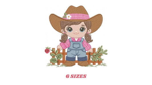 Cowgirl embroidery designs - Cowboy with hat machine embroidery pattern - Baby Girl Farmer file - Instant digital download pes jef dst hus