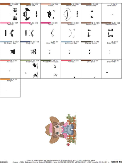 Cowgirl embroidery designs - Cowboy with hat machine embroidery pattern - Baby Girl Farmer file - Instant digital download pes jef dst hus