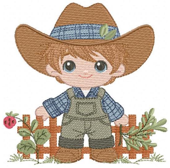 Cowboy embroidery design - Baby Boy with hat machine embroidery pattern - Wrangler Farmer file - Horse rancher buckaroo - Instant download