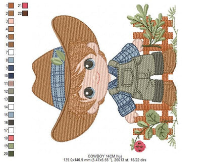 Cowboy embroidery design - Baby Boy with hat machine embroidery pattern - Wrangler Farmer file - Horse rancher buckaroo - Instant download