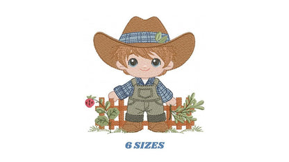 Cowboy embroidery design - Baby Boy with hat machine embroidery pattern - Wrangler Farmer file - Horse rancher buckaroo - Instant download