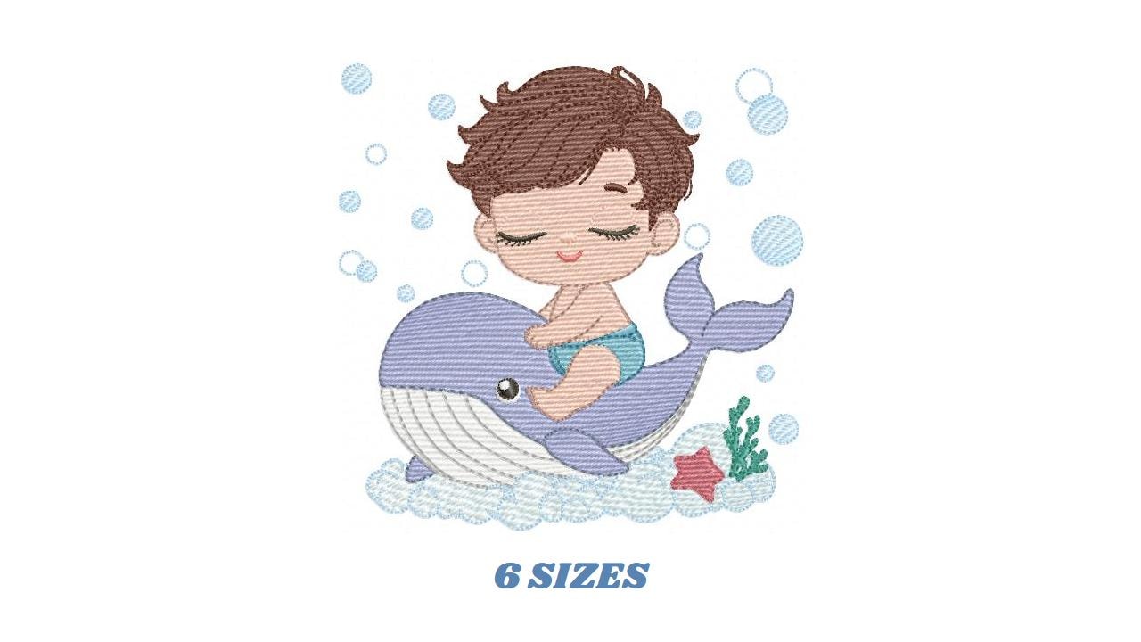 Whale embroidery designs - Diver Swiming Boy machine embroidery pattern - Ocean coral sea algae animal file - Instant download pes jef dst