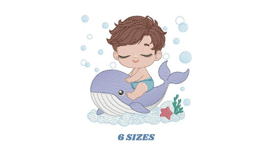 Whale embroidery designs - Diver Swiming Boy machine embroidery pattern - Ocean coral sea algae animal file - Instant download pes jef dst