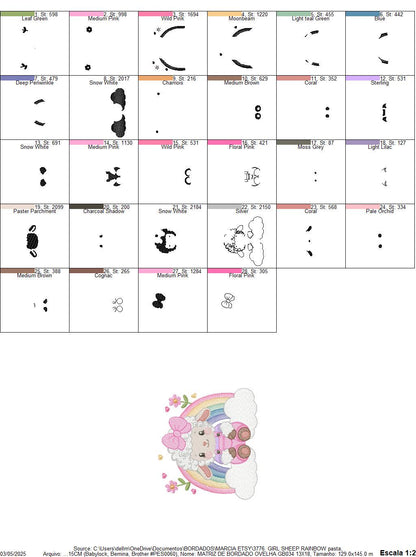 Sheep with rainbow embroidery design - Rainbow with flowers machine embroidery pattern - Baby girl newborn file - Instant download pes jef