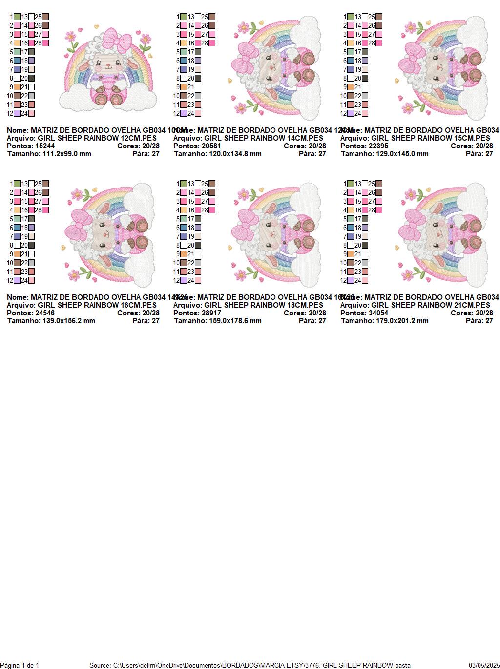 Sheep with rainbow embroidery design - Rainbow with flowers machine embroidery pattern - Baby girl newborn file - Instant download pes jef