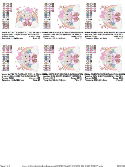 Sheep with rainbow embroidery design - Rainbow with flowers machine embroidery pattern - Baby girl newborn file - Instant download pes jef