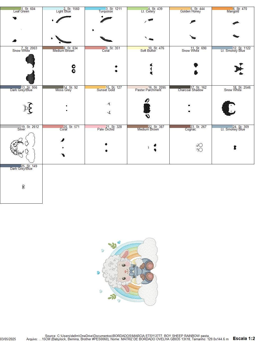 Sheep with rainbow embroidery design - Rainbow with flowers machine embroidery pattern - Newborn Baby boy file - Instant download pes jef