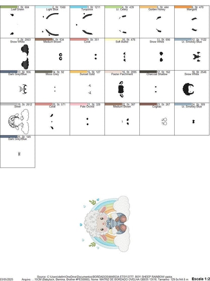 Sheep with rainbow embroidery design - Rainbow with flowers machine embroidery pattern - Newborn Baby boy file - Instant download pes jef