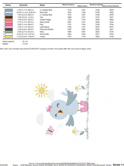 Singing Bird embroidery designs - Baby Girl Animal with sun and boots machine embroidery pattern - Instant digital download pes jef dst hus