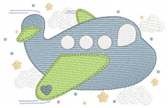 Plane embroidery designs - Airplane with clouds and stars machine embroidery pattern - Vehicle Sky Baby boy file - Instant download pes jef