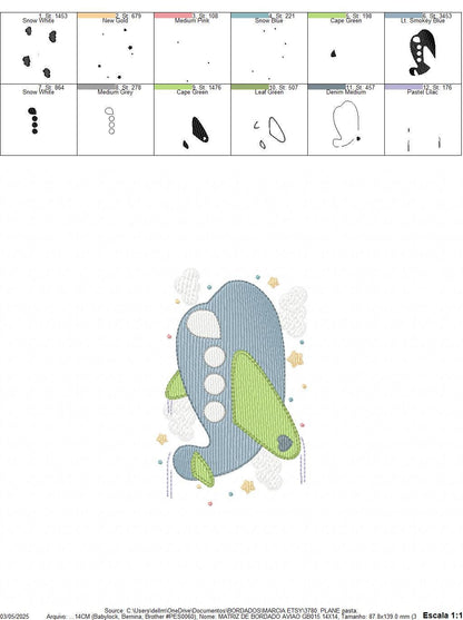 Plane embroidery designs - Airplane with clouds and stars machine embroidery pattern - Vehicle Sky Baby boy file - Instant download pes jef