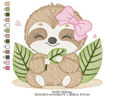 Sloth embroidery designs - Wild animal with bow lace machine embroidery pattern - Baby boy file - Instant digital download pes jef hus dst