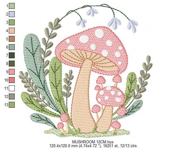 Mushroom with flowers embroidery designs - Forest Toad machine embroidery pattern - Kitchen Towel file - Instant download pes jef hus dst