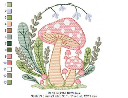Mushroom with flowers embroidery designs - Forest Toad machine embroidery pattern - Kitchen Towel file - Instant download pes jef hus dst