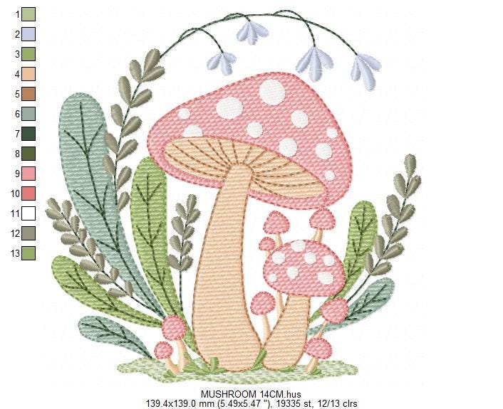 Mushroom with flowers embroidery designs - Forest Toad machine embroidery pattern - Kitchen Towel file - Instant download pes jef hus dst