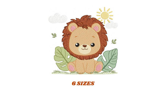 Lion embroidery designs - Safari wild animal machine embroidery pattern - Baby boy file - Lion King with tropical plants - Instant download