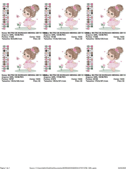 Princess with crown embroidery designs - Baby Girl with pink dress machine embroidery pattern - Girl with flowers - Instant download pes jef