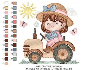 Farmer Girl with tractor and hat embroidery designs - Farmer machine embroidery pattern - Tractor Girl file - Instant digital download pes