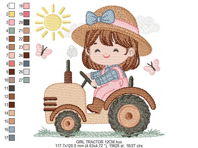 Farmer Girl with tractor and hat embroidery designs - Farmer machine embroidery pattern - Tractor Girl file - Instant digital download pes