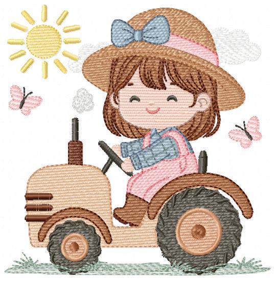 Farmer Girl with tractor and hat embroidery designs - Farmer machine embroidery pattern - Tractor Girl file - Instant digital download pes
