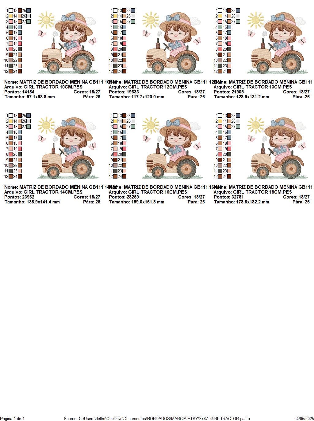 Farmer Girl with tractor and hat embroidery designs - Farmer machine embroidery pattern - Tractor Girl file - Instant digital download pes