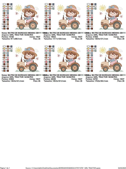 Farmer Girl with tractor and hat embroidery designs - Farmer machine embroidery pattern - Tractor Girl file - Instant digital download pes