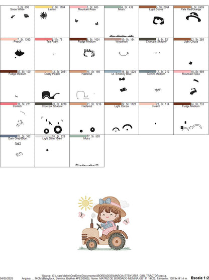 Farmer Girl with tractor and hat embroidery designs - Farmer machine embroidery pattern - Tractor Girl file - Instant digital download pes