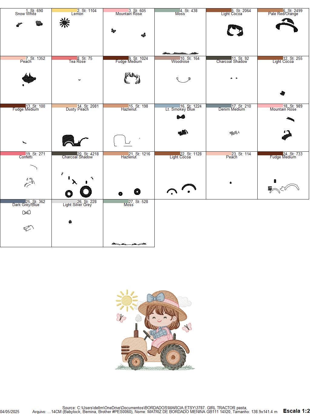 Farmer Girl with tractor and hat embroidery designs - Farmer machine embroidery pattern - Tractor Girl file - Instant digital download pes