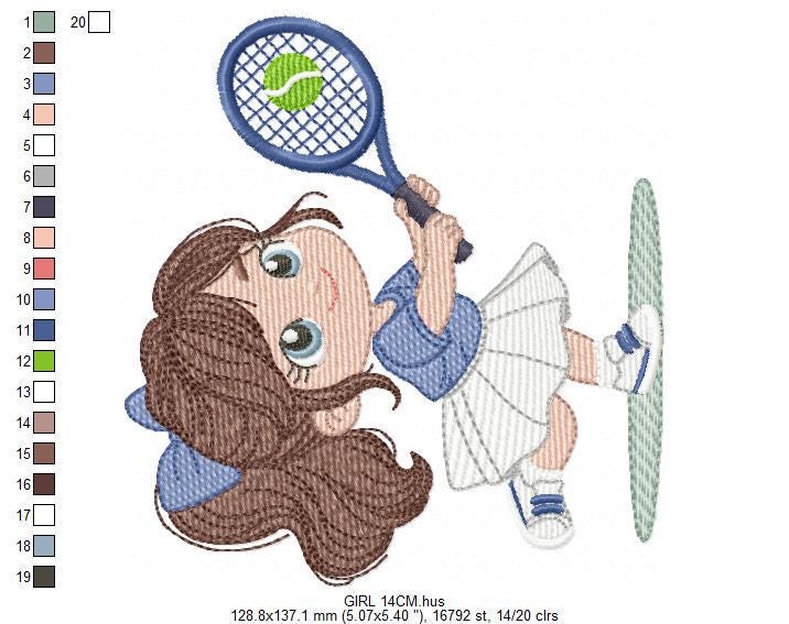 Tennis Player embroidery designs - Baby Girl athlete machine embroidery file - Tennisist file - Instant digital download pes jef dst hus vp3