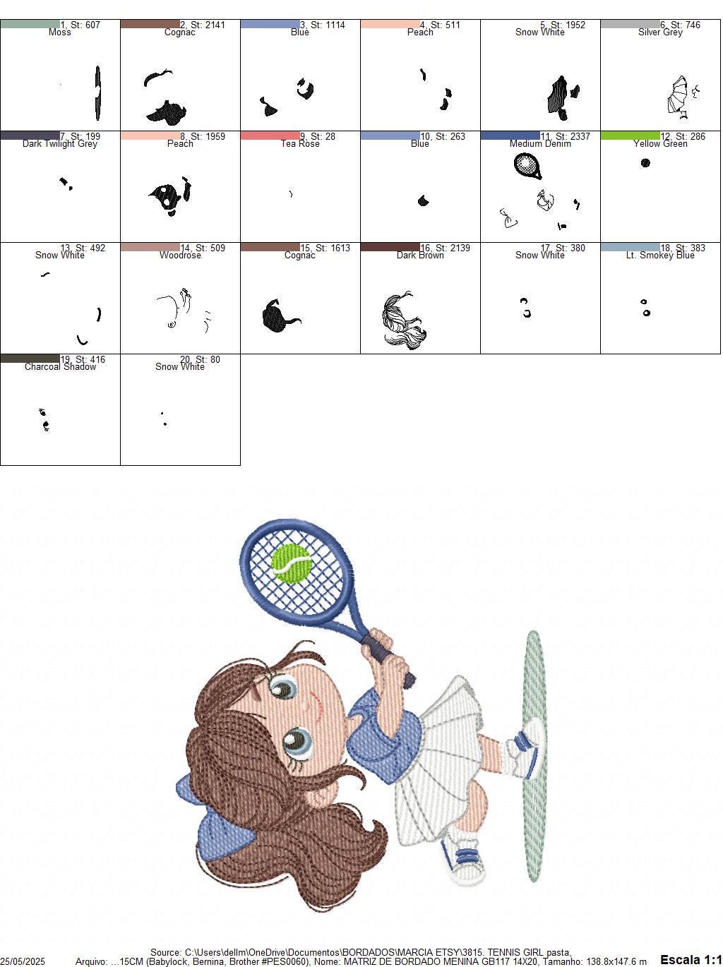 Tennis Player embroidery designs - Baby Girl athlete machine embroidery file - Tennisist file - Instant digital download pes jef dst hus vp3