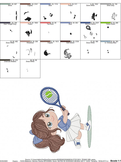 Tennis Player embroidery designs - Baby Girl athlete machine embroidery file - Tennisist file - Instant digital download pes jef dst hus vp3