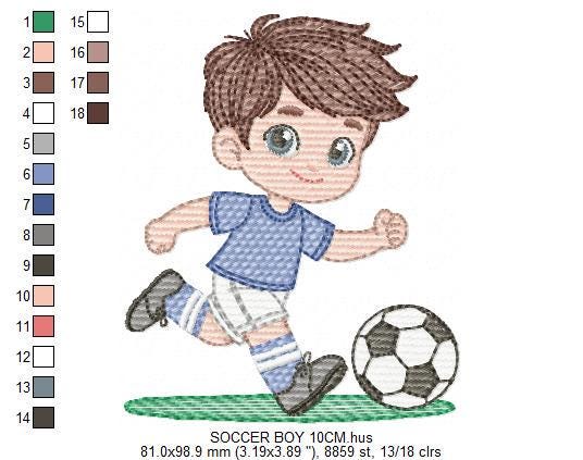 Soccer player embroidery designs - Baby Boy machine embroidery file - Boy with soccer ball file - Instant digital download pes jef dst hus