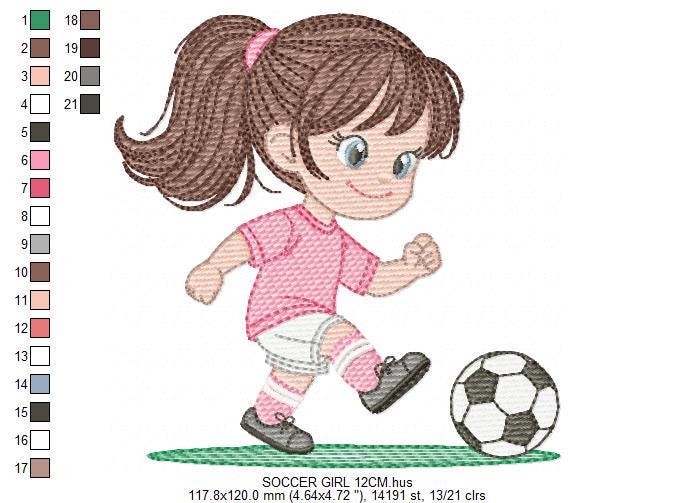 Soccer player embroidery designs - Baby Girl machine embroidery file - Girl with soccer ball file - Instant digital download pes jef dst hus