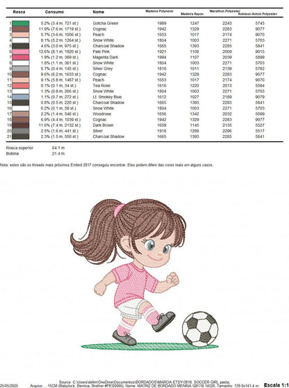 Soccer player embroidery designs - Baby Girl machine embroidery file - Girl with soccer ball file - Instant digital download pes jef dst hus