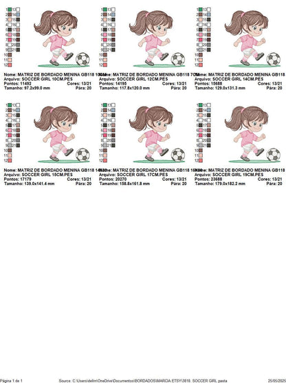 Soccer player embroidery designs - Baby Girl machine embroidery file - Girl with soccer ball file - Instant digital download pes jef dst hus